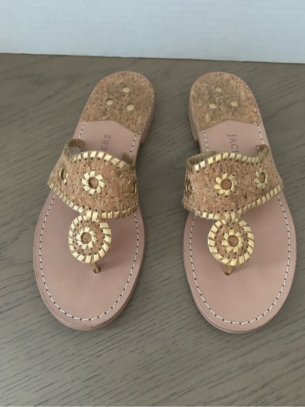 Jack Rogers Jacks II Leather Flat Thong Stardust Sandals Cork 8.5W